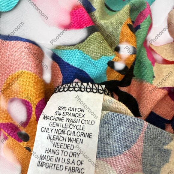 Salaam Medium Multicolor Floral Faux Wrap Side Tie Short Sleeve Dress - Picture 3 of 6